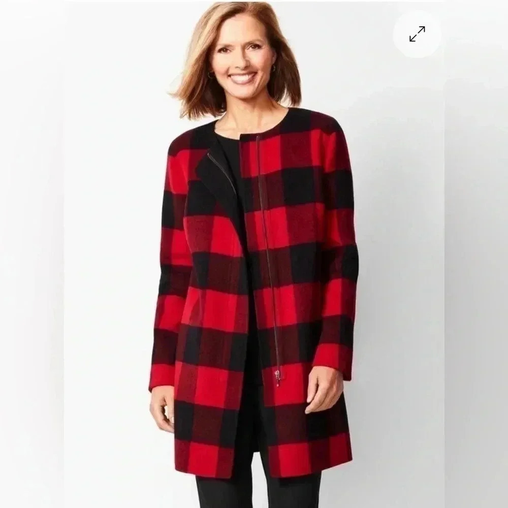 TALBOTS BUFFALO PLAID DOUBLE-FACE TOPPER COAT‎ JACKET Sz M